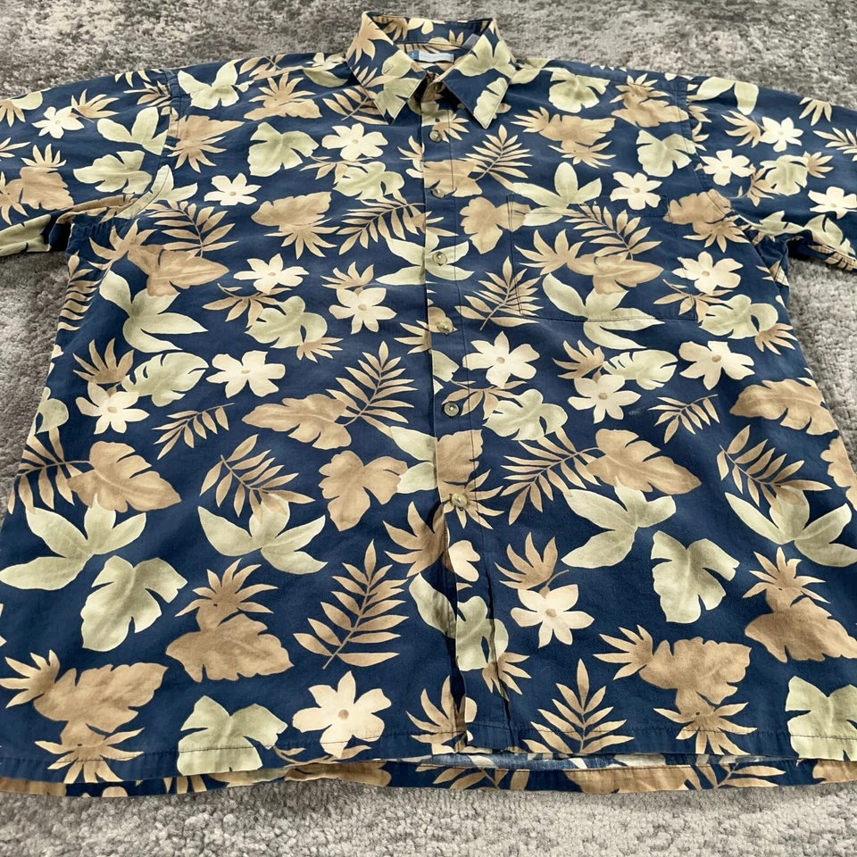 Camisa havaiana masculina vintage Half Moon Bay grande azul floral estampa por toda parte Aloha anos 90 - Imagem 3 de 4
