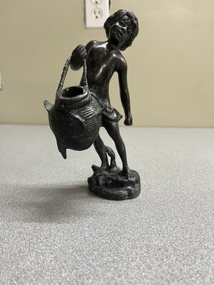 9.5  Bronze Statue, French 19th Century Sculpture of Young Boy with Water Jug