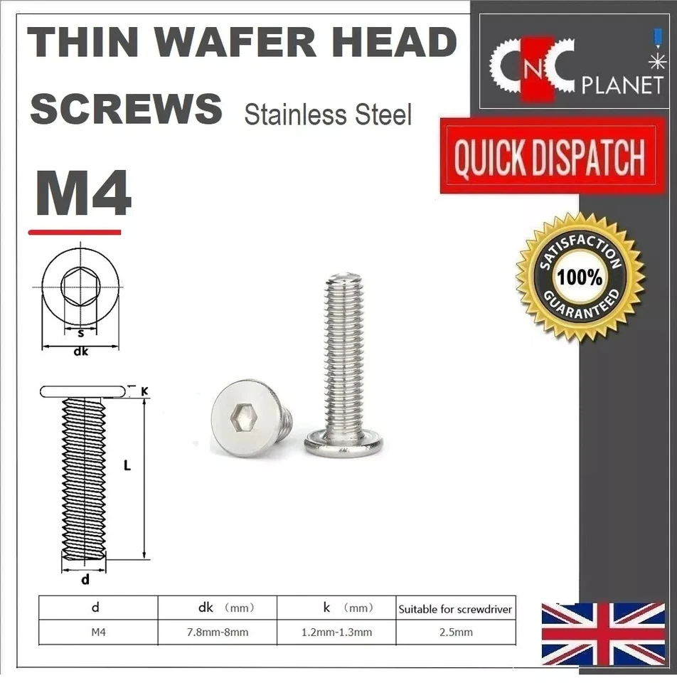 M3 M4 M5 M6 M8 Ultra Thin Wafer Flat Head Screws Bolt Allen Stainless Steel UK - Image 4 of 4