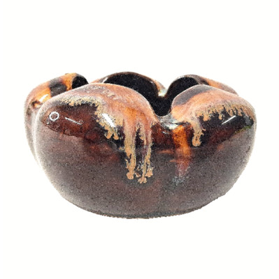 Vintage Studio Art Pottery Biomorphic Drip Glaze Bowl Organic MCM Sculptural Dec