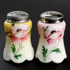 Victorian Era EAPG Hand Painted Poppies on Milk Glass Shaker Set 3 1/4" Tall
