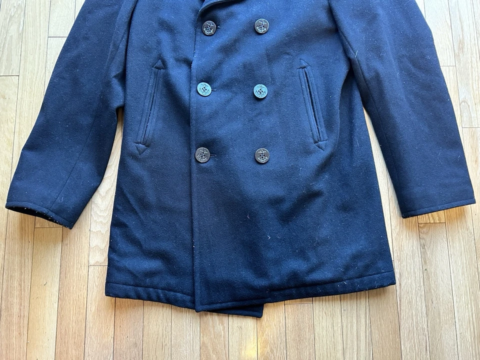 Vtg U.S Navy USN DSCP Sterlingwear Military Naval Kersey Wool Blue Pea Coat 40XL - Image 3 of 4