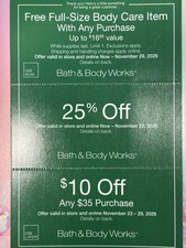 Bath & Body Works Coupon 25% Now Through 11/22/2026 + $10 Off $35 Nov. 23-29/26