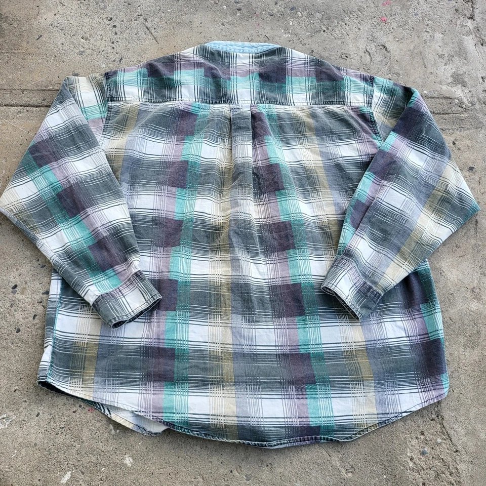Vintage 80s Grandad Shirt Mens XL Gray Plaid Metropolitan Button Up Long Sleeve - Image 4 of 4