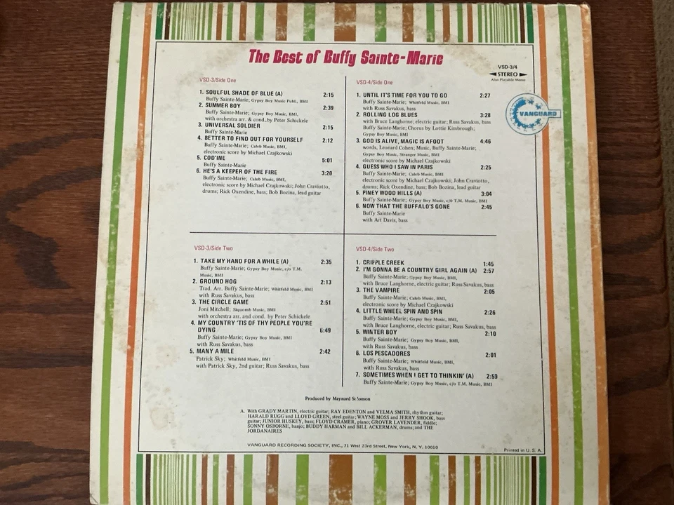 Best of Buffy Sainte-Marie 2 LP Set Vanguard VSD-3/4 Gatefold 1970s Vintage Foto 2 de 3