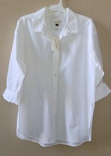 Blusa Universal Threads, ajuste oversize, manga larga talla XL blanca 100 % algodón