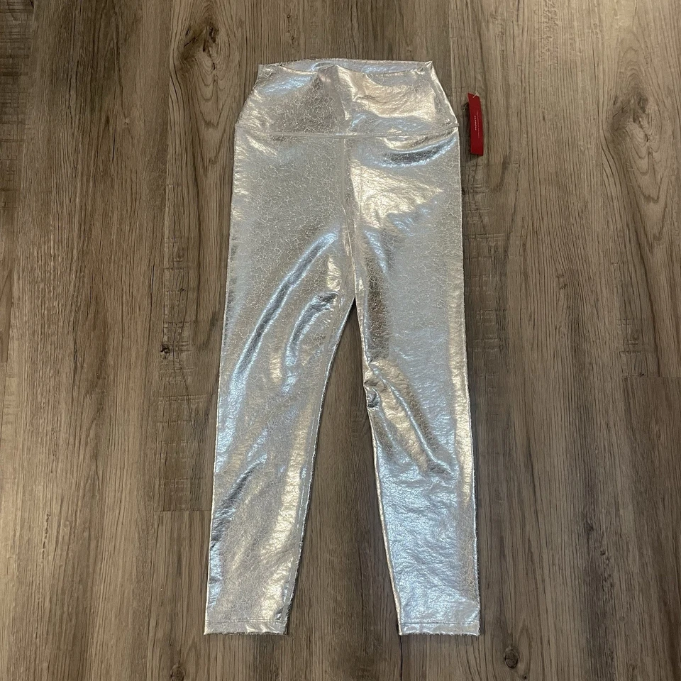 NUEVO CON ETIQUETAS Carbono 38 Plata Crackle Foil Leggings Metálicos Gimnasio Entrenamiento Pantalones Atléticos M Foto 2 de 4