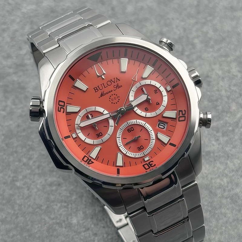 Bulova Marine Star 96B395 Orange Dial Stainless Steel Quartz Men's Watch 43MM - Image 4 of 4