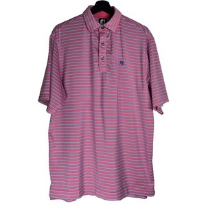 FootJoy Mens Golf Polo Shirt Medium Pink Blue Striped Short Sleeve Stretch FJ
