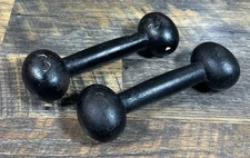 Vintage Cast Iron 3 Pound Pair Of Bun Dumbbells Black Total Weight 6 Lbs