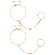 2 Pcs Gold Hand Chain Bracelets for Women Trendy Plated Dainty Stackable Papercl