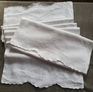 Vintage hand embroidered pillowcase and bolster white cotton