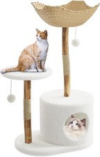 46-Inch Luxury Wooden Cat Tree Tower for Large Cats,Spacious Rattan Basket