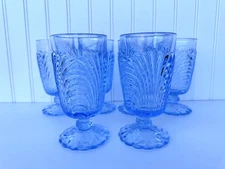 6 Cambridge Caprice Moonlight Blue Art Glass Footed Juice Glasses  MINT!