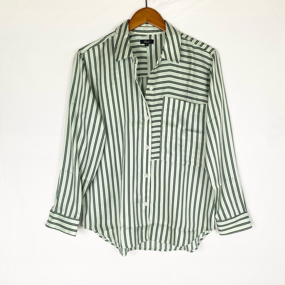Rails Spencer Shirt Eden Stripe Size Medium Green Long Sleeve Blouse