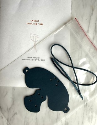 New HERMES La Selle Self Assembly Leather Saddle Bag Charm Bleu