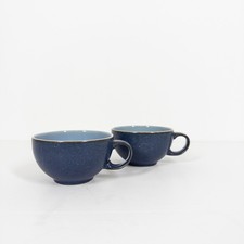 Denby Pair Blue Jetty Teacups x2 Used 90s 00s Navy Brown Gradient