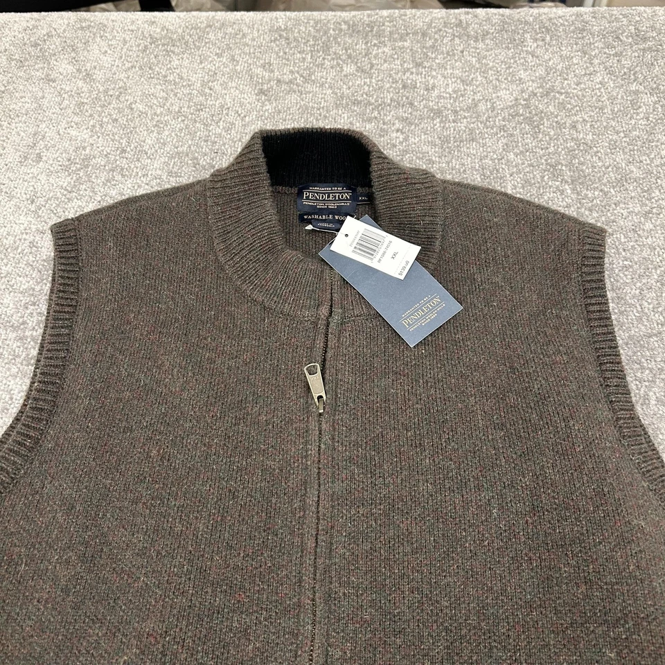 Pendleton Vest Mens 2XL Green Washable Wool Full Zip Pockets Knit Mock Neck - Image 2 of 4