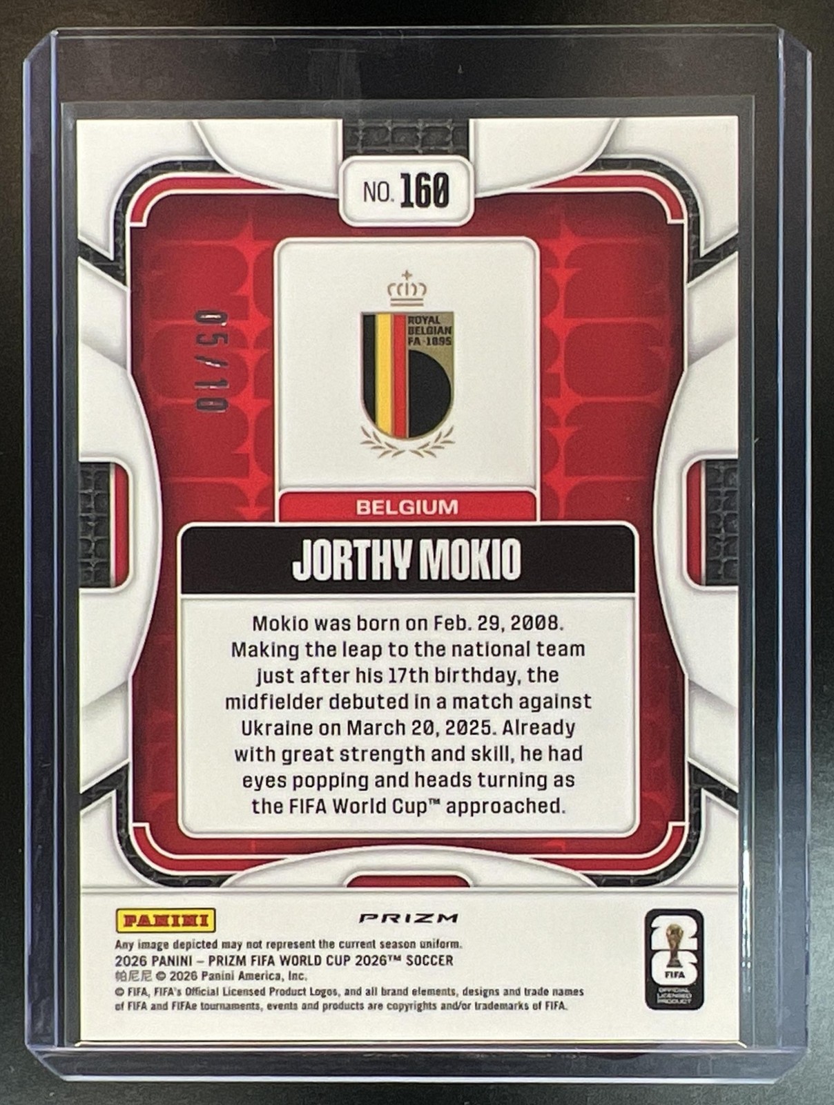 2026 Prizm World Cup Jorthy Mokio Rookie Preferred Gold #05/10 Belgium Q890 view 2
