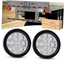  4 Inch Round Trailer Tail Light 2 PCS 12 LED Amber Turn White 12Led 2Pcs