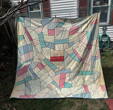 ANTIQUE Early 1900s HANDMADE CRAZY QUILT 81 x81 Free Shipping