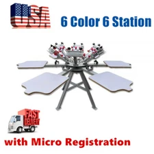 USA 6 Color 6 Station Silk Screen Printing Press Machine with Micro Registration