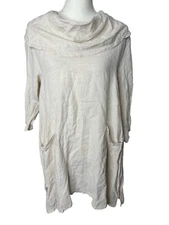 Match Point Tunic Linen Cowl Neck Sun Washed beige Lagonlook Pockets Sz S