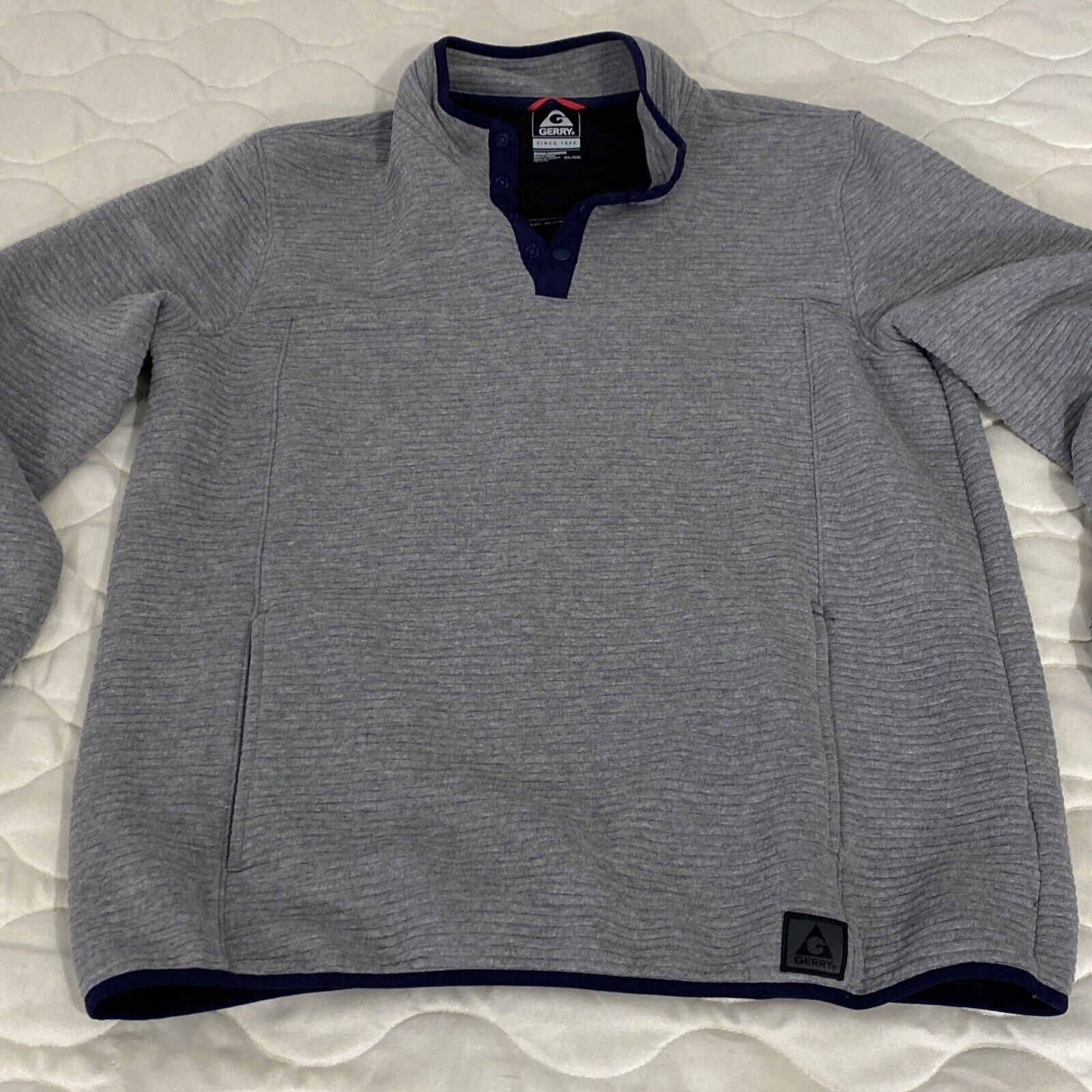 GERRY Shirt Sweatshirt Gray Ribbed 1/4 Button Lon… - image 2