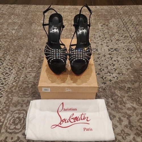 Christian Louboutin Vegastrassima Crystal Slingback Suede Platform Sandal 38.5 - Picture 7 of 13