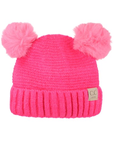 C.C Kids' Cable Knit Soft Single or Double Pom Fuzzy Lined Cuff CC Beanie - Picture 9 of 87