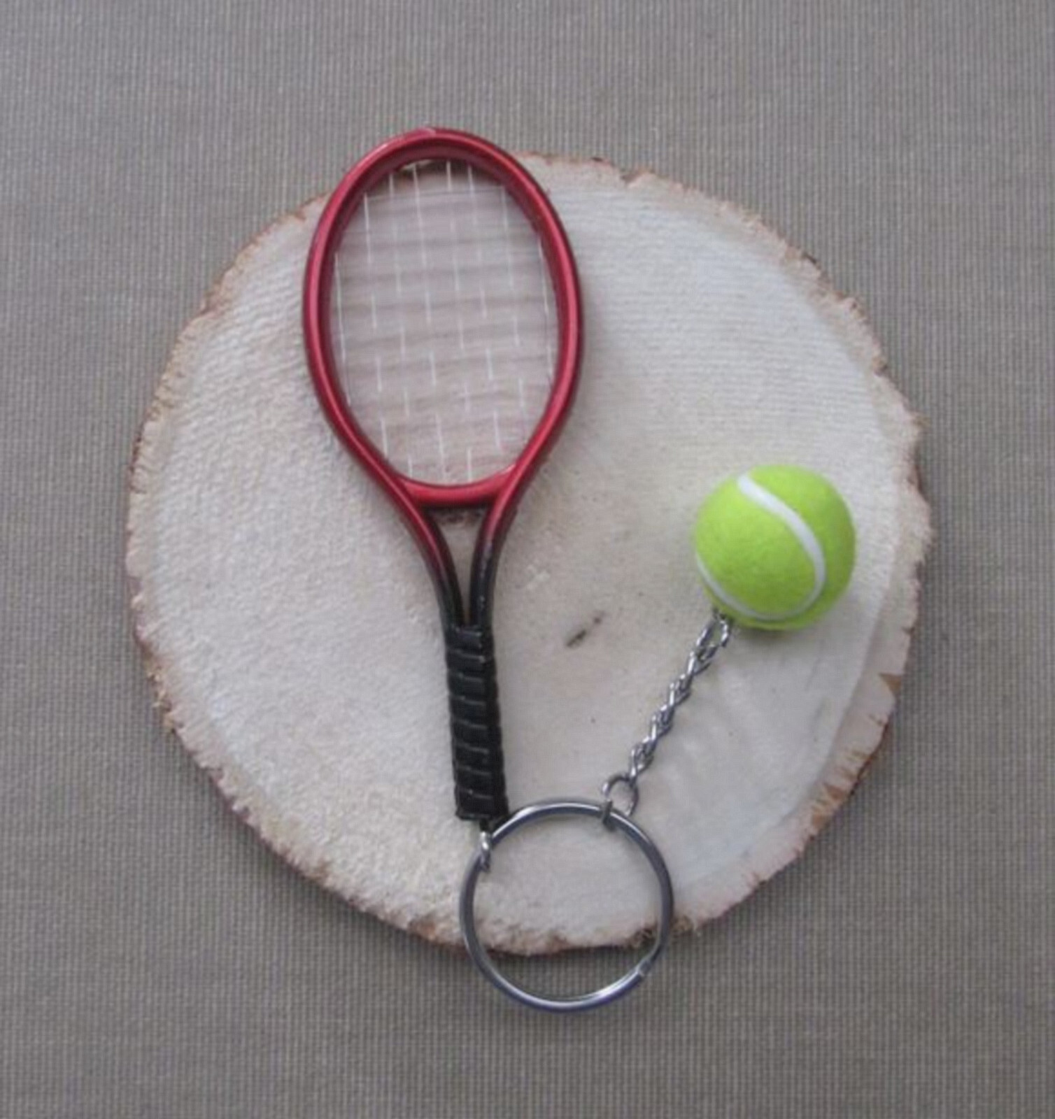 Large keychain| red racket bag jewelry + tennis ball.