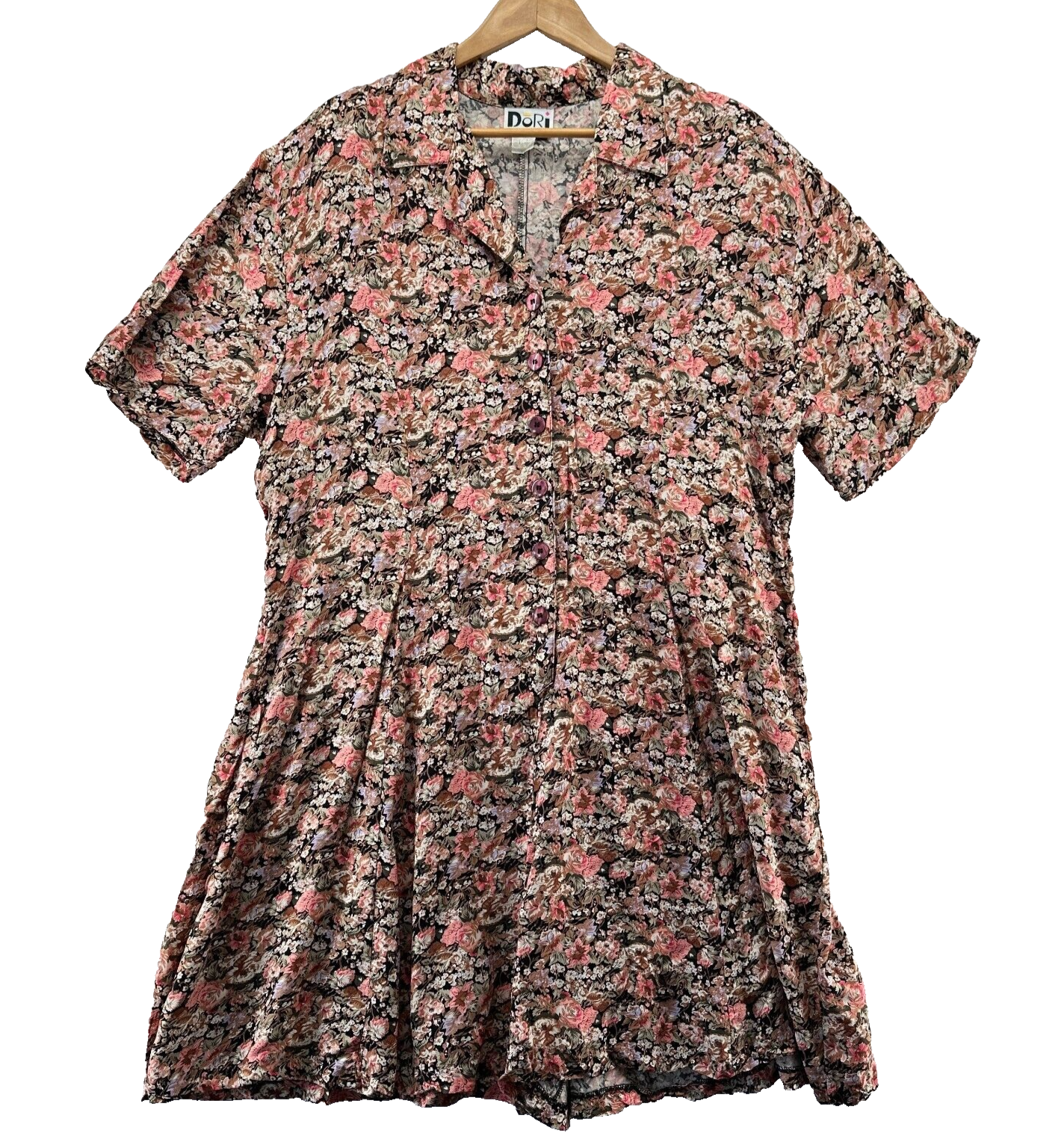 1990s Romper Vintage Plus Size 3XL Brown Pink Floral Button Front Cottagecore-image