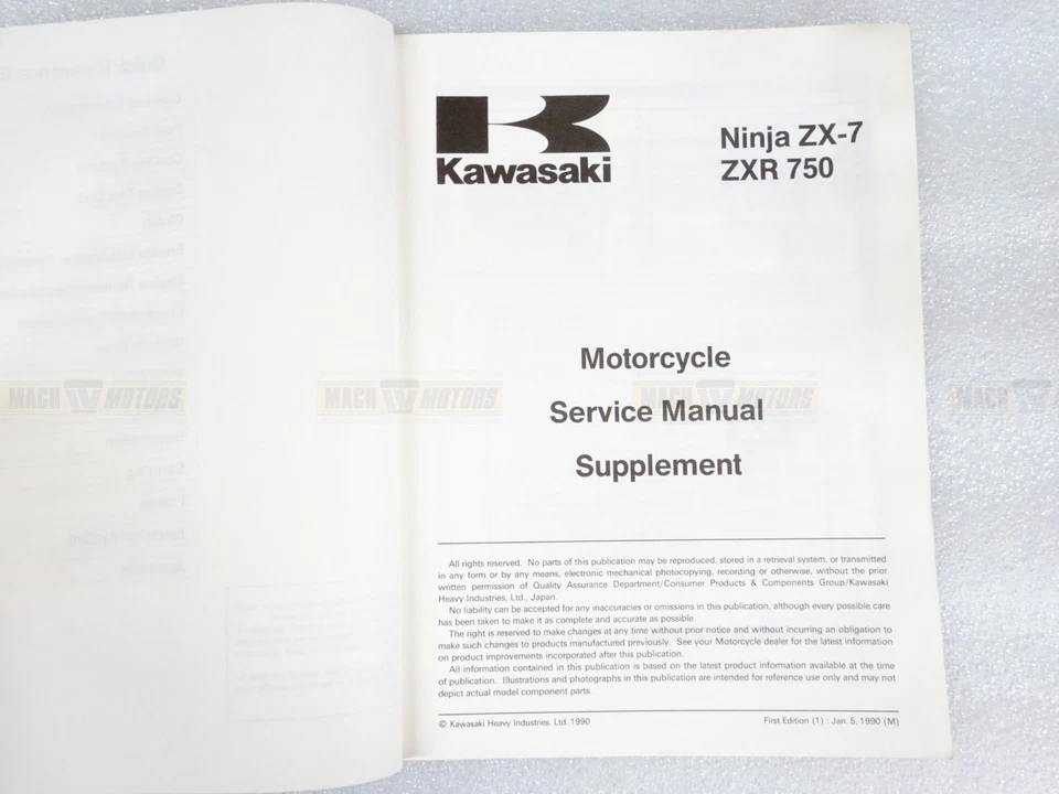 Suplemento manual de servicio para motocicleta Kawasaki 99924-1126-51 ZX ZX750 Ninja ZX-7 Foto 4 de 4