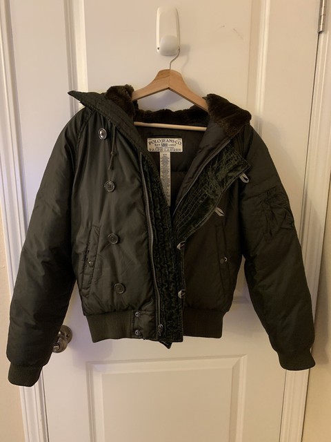 Vintage Ralph Lauren Polo Jeans Womens Fur Hood Zip Button Down Puffer Jacket SM | eBay