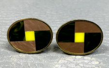 Vintage Multi Color Stone Yellow Gold Plated Cuff Links