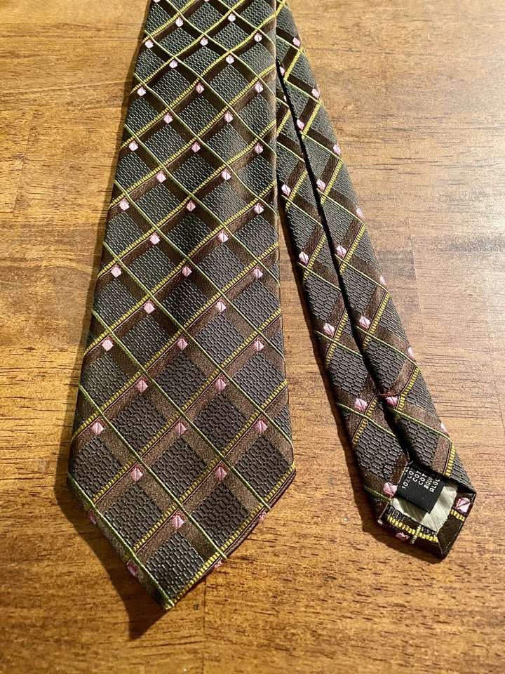 MENS ERMENEGILDO ZEGNA TIE SILK COTTON MADE IN ITALY Brown / Pink - Image 2 of 4