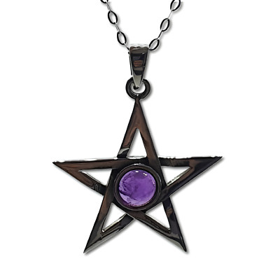 Amethyst Pentakel Anhänger Halskette 925 Sterling Silber Andacht Stein Schmuck