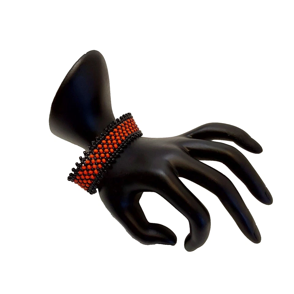 Pulsera de punto con cuentas de espiga plana hecha a mano cabe 8 pulgadas Foto 3 de 4