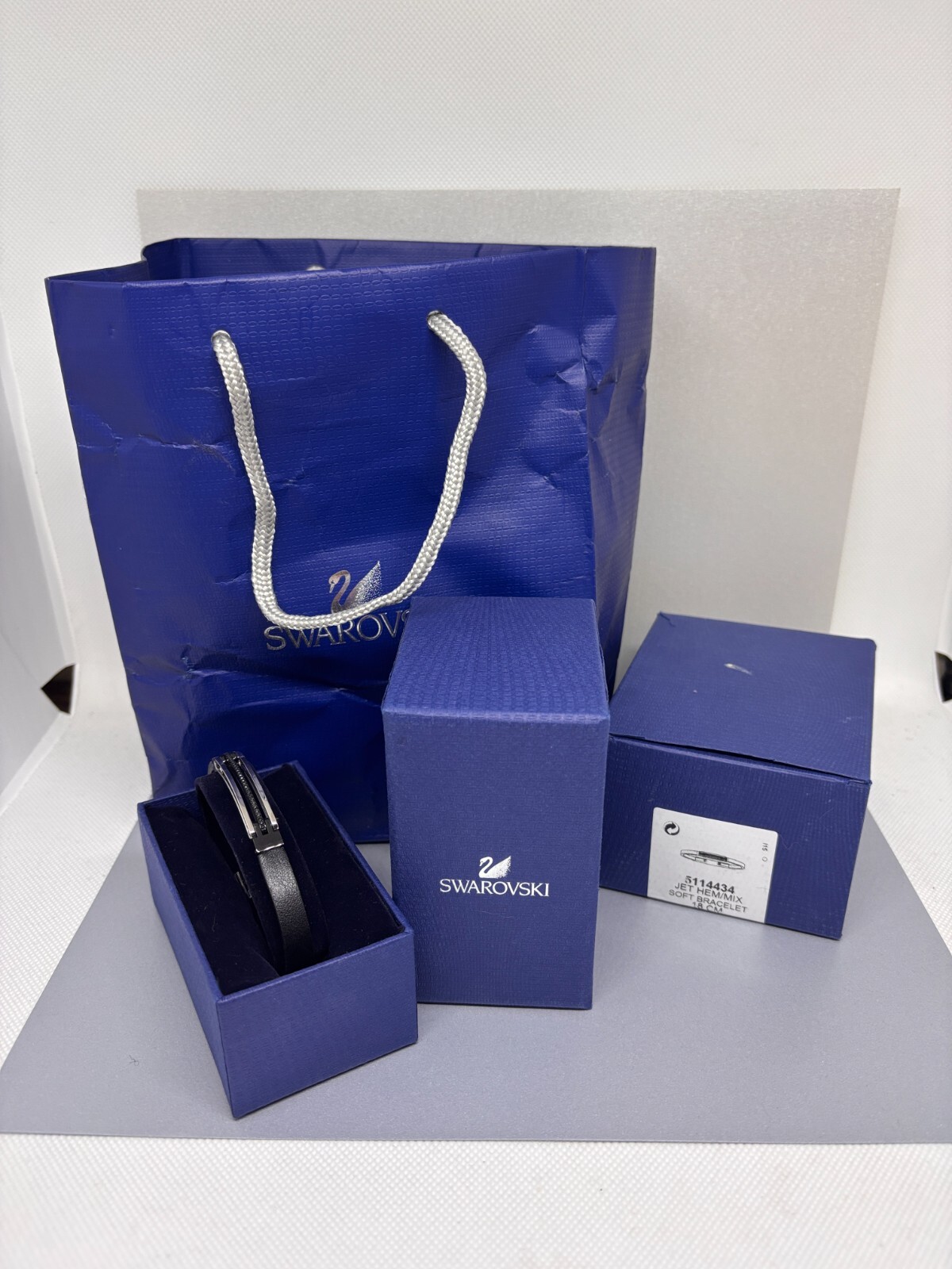 SWAROVSKI CRYSTAL BANGEL BRACELET JET HEM/MIX SIZE 18 cm complete