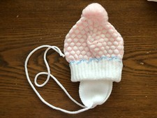 New Vintage Toddler Girls Pink  White Knit Winter Hat Size 24 Mo.