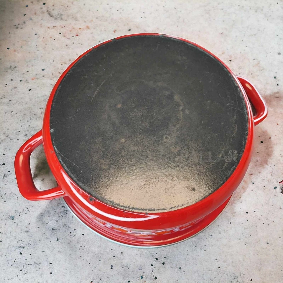 VINTAGE EMAILLE KOCHTOPF4,5 L  1970er JAHRE ROT BLUMENMOTIV - Bild 3 von 3