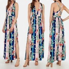 NEW EXPRESS PRINTED DEEP V TWIST BACK MAXI DRESS SZ S SMALL
