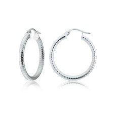 Sterling Silver 2.5mm Textured Round Hoop Earrings, 25mm