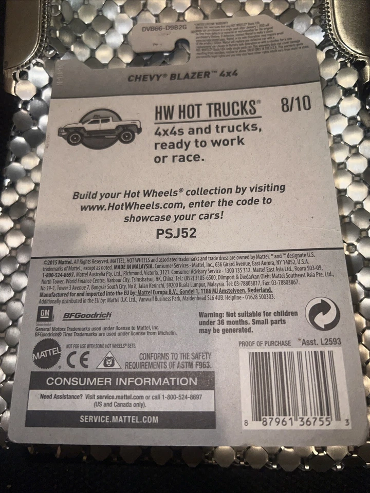 CHEVY SUV BLAZER 4X4 130 8 SS GREEN ROCK CLIMBER 2017 HW HOT WHEELS - Image 2 of 2