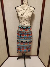 Bold & Beautiful Brand Multi-colored Geometric Stretch Midi Skirt Size 2XL