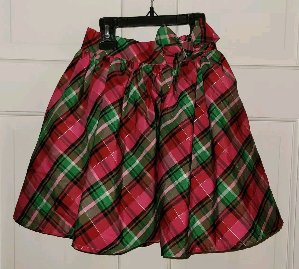 OSHKOSH pink Green Plaid Taffeta Look Petticoat Full Bow Holiday