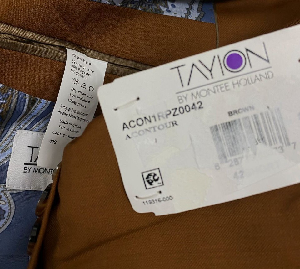 Tayion Collection Men's Brown Solid ClassicFit 2Piece Jacket Pants