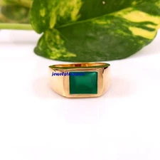 Natural Green Onyx Gemstone 925 Sterling silver Gold Plated Ring For Men's #9555