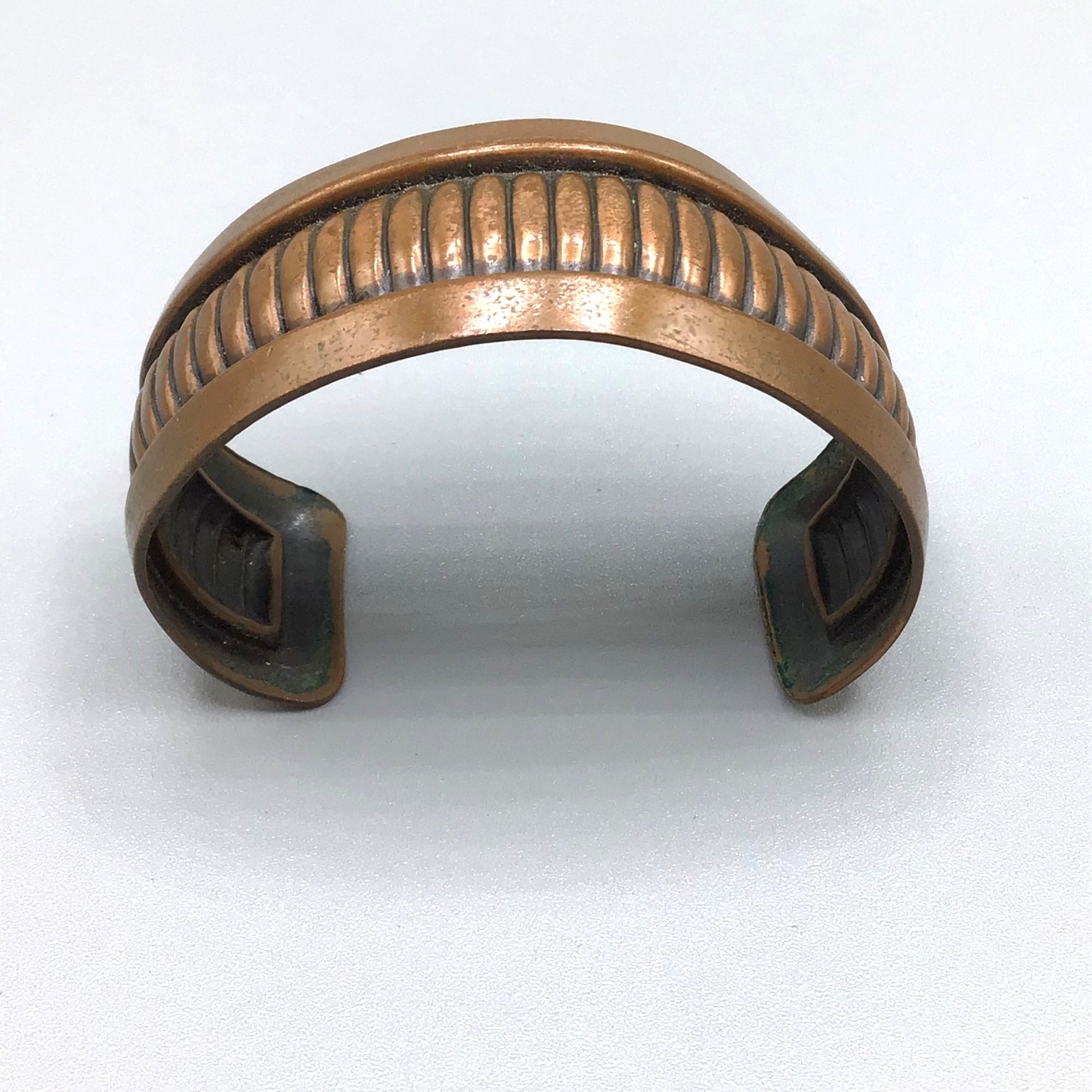 Solid Copper Cuff Bracelet Ribbed Design Detailed… - image 2
