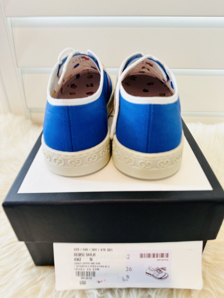 NIB GUCCI Kids Size 36 Sneakers Shoes Blue Orange Web Women NIB GUCCI Kids Size 36 Sneakers Shoes Blue Orange Web Women